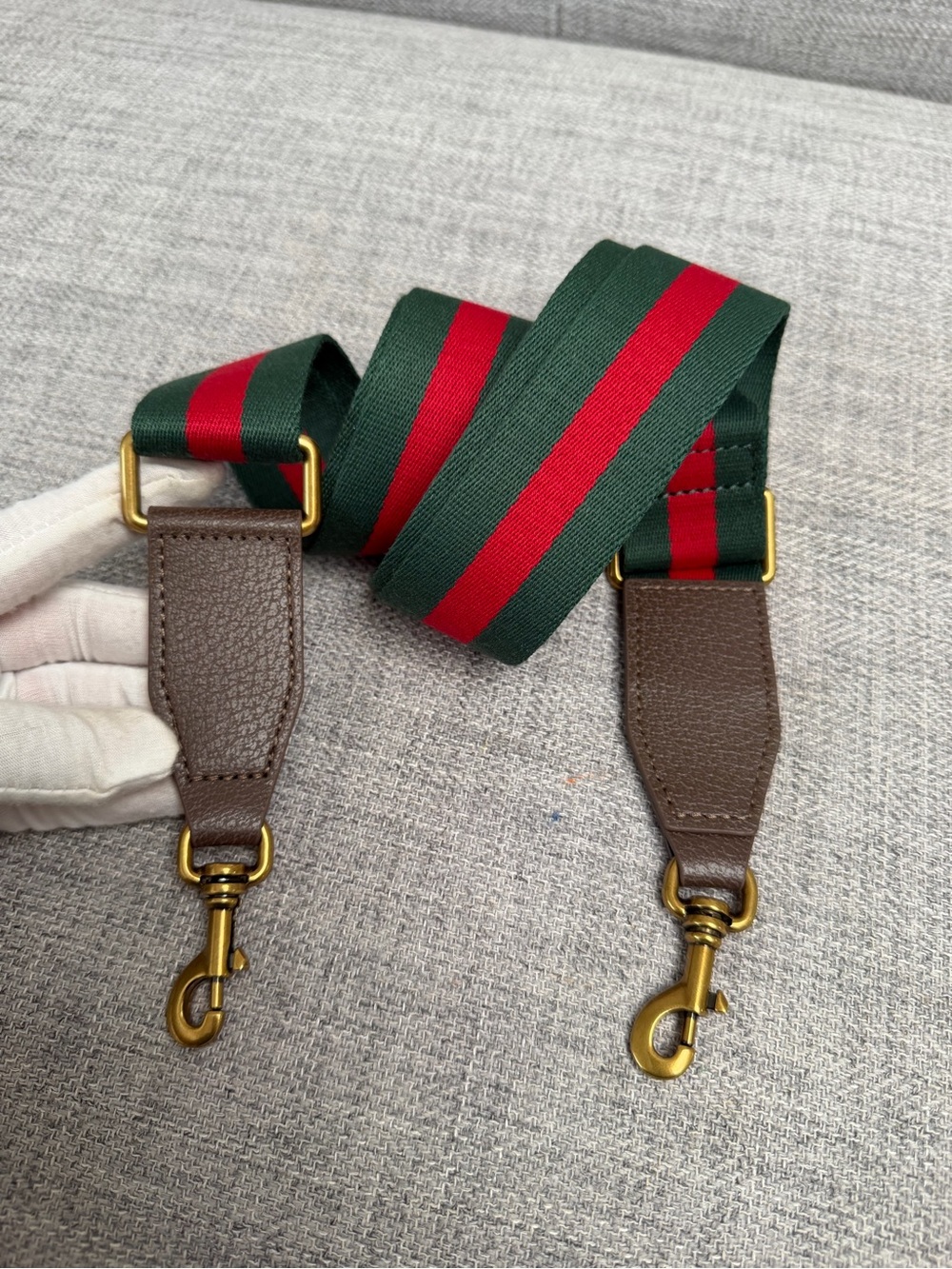 Red Green Adjustable Webbing Crossbody Bag Strap | Brown Trim Gold Hardware